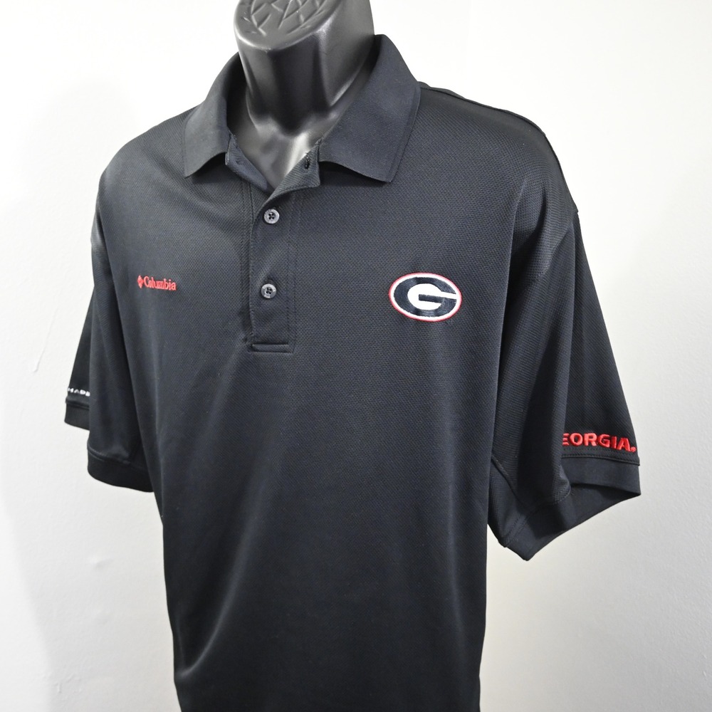 Columbia Polo Mens Large Black Georgia Bulldogs PFG Vented Performance Fishing - Picture 2 of 16